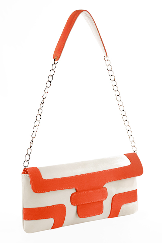 Off white and clementine orange women's dress clutch, for weddings, ceremonies, cocktails and parties. Worn view - Florence KOOIJMAN